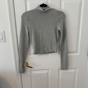Out from Under grey scalloped cropped long sleeve